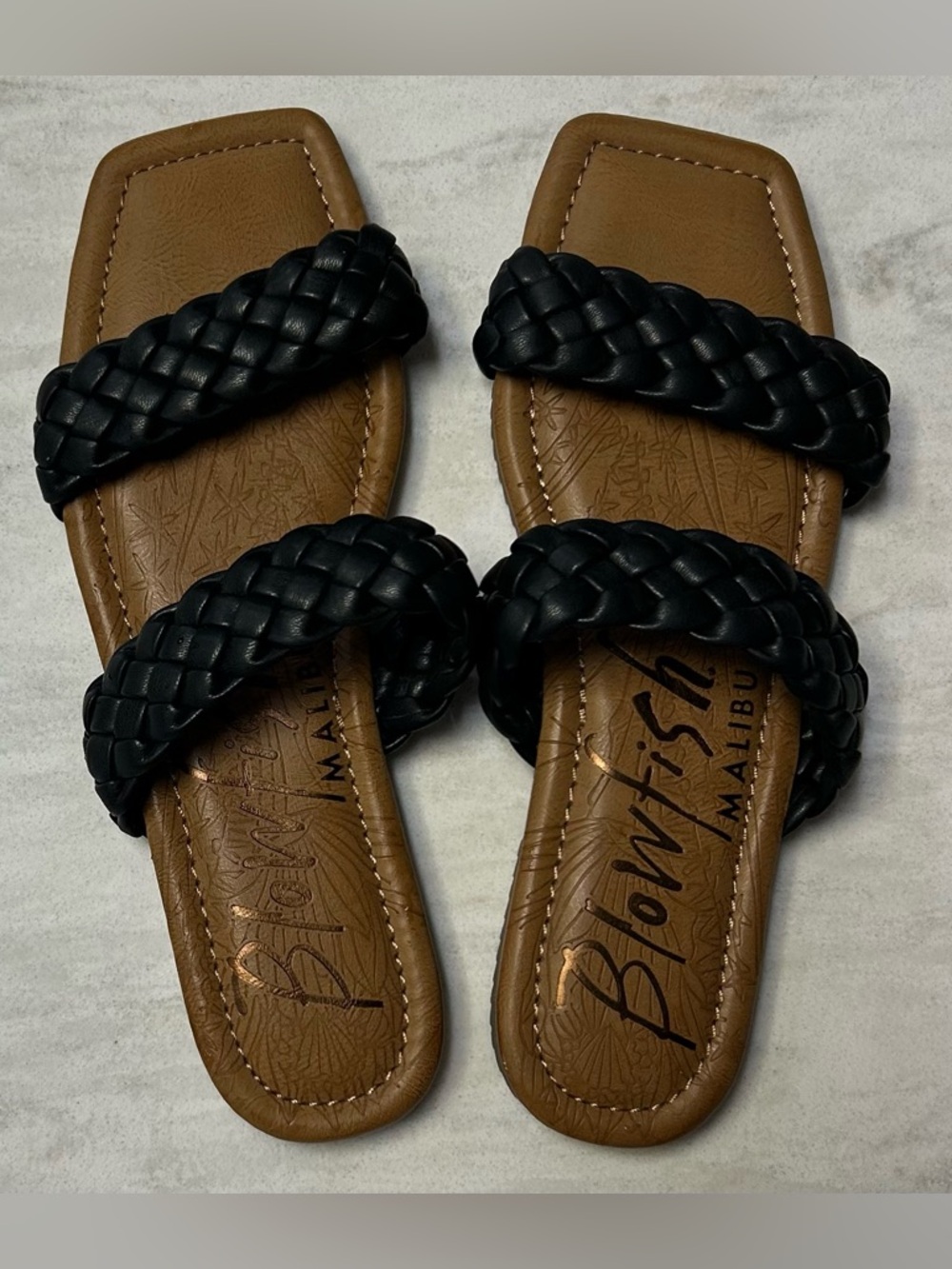 Blowfish Malibu Black Braided Double-Strap Slide Sandals